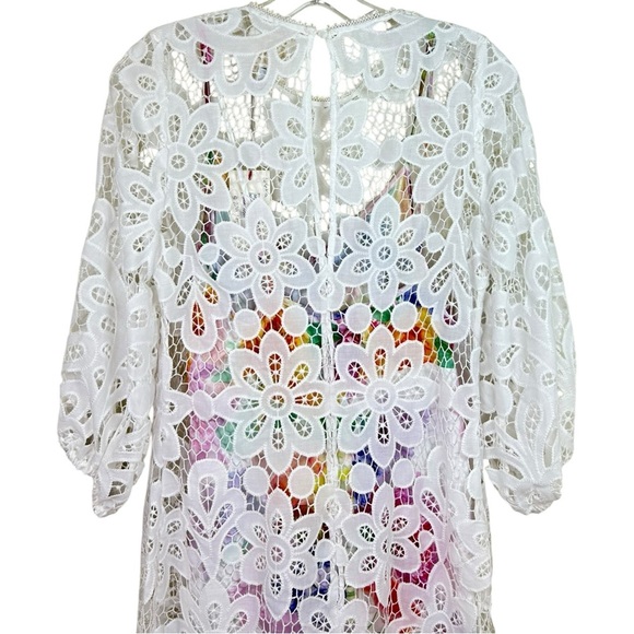 Johnny Was - NWT ‘Lisetta’ Lace Mini Dress in Ivory w/ Floral Slip - White Small - Picture 8 of 15